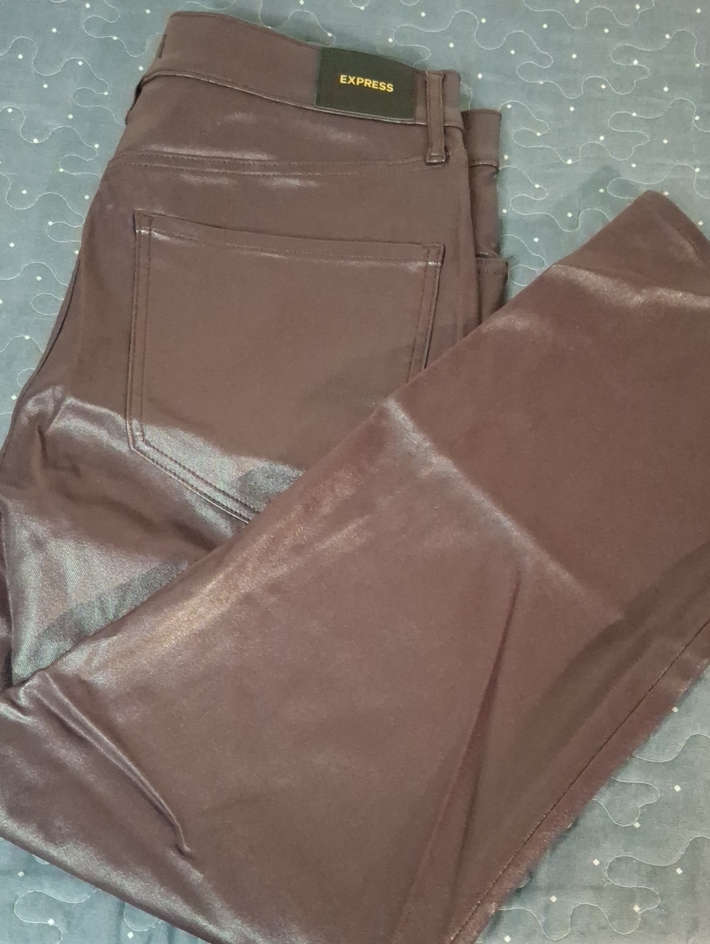 Express Straight Ankle High Rise Women's Shiny Dark Brown Pants size 12 NWT